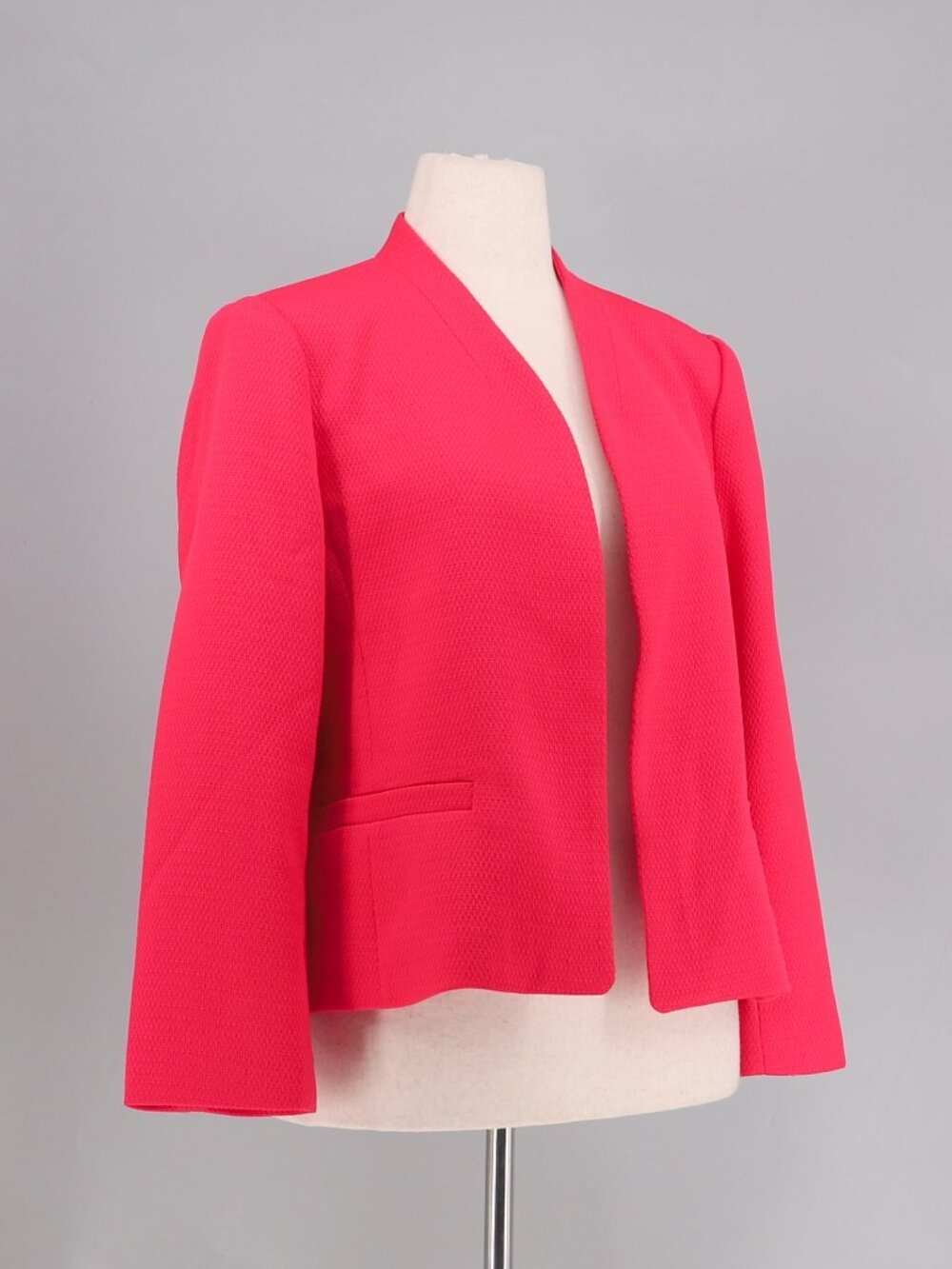ANN TAYLOR Cropped Open Front Woven Blazer Candy Red Size 14 - Picture 2 of 7